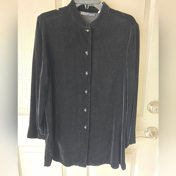VTG Gap Velvet Tunic Top Women Sz L Black Button Up Long Sleeve Y2k 90s - Picture 2 of 10